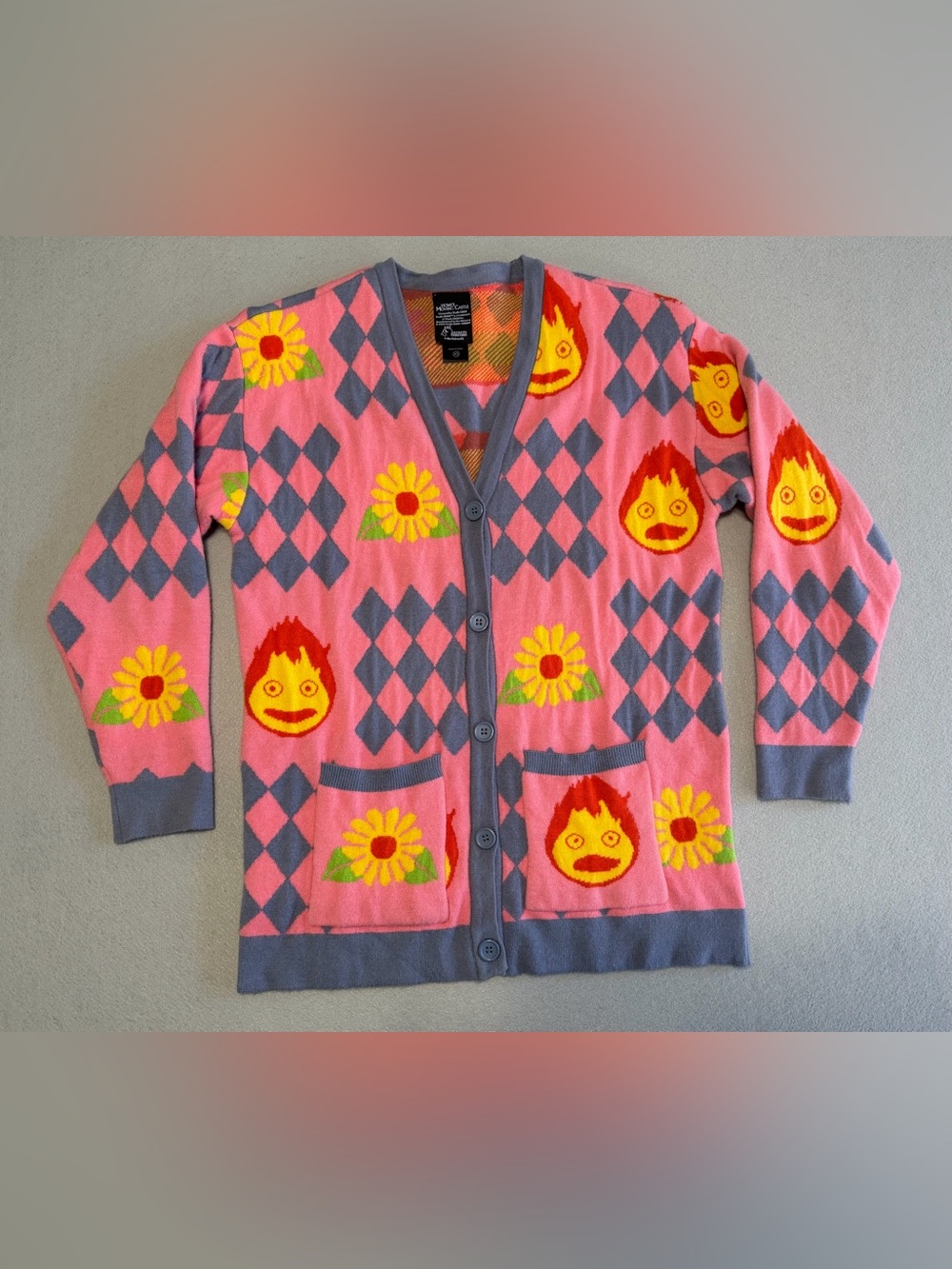 Studio Ghibli Howl's Moving Castle Diamonds & Calcifer Cardigan XS Women’s
